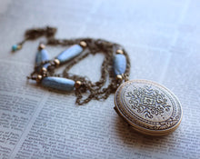 Load image into Gallery viewer, Locket Necklace with Solid Perfume, Diamond Pattern, Unique Chain with Blue Kyanite
