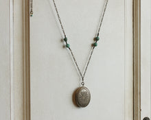 Load image into Gallery viewer, Locket Necklace with Solid Perfume, Diamond Pattern, Unique Chain with Turquoise
