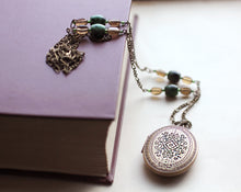 Load image into Gallery viewer, Locket Necklace with Solid Perfume, Diamond Pattern, Unique Chain with Ruby Zoisite
